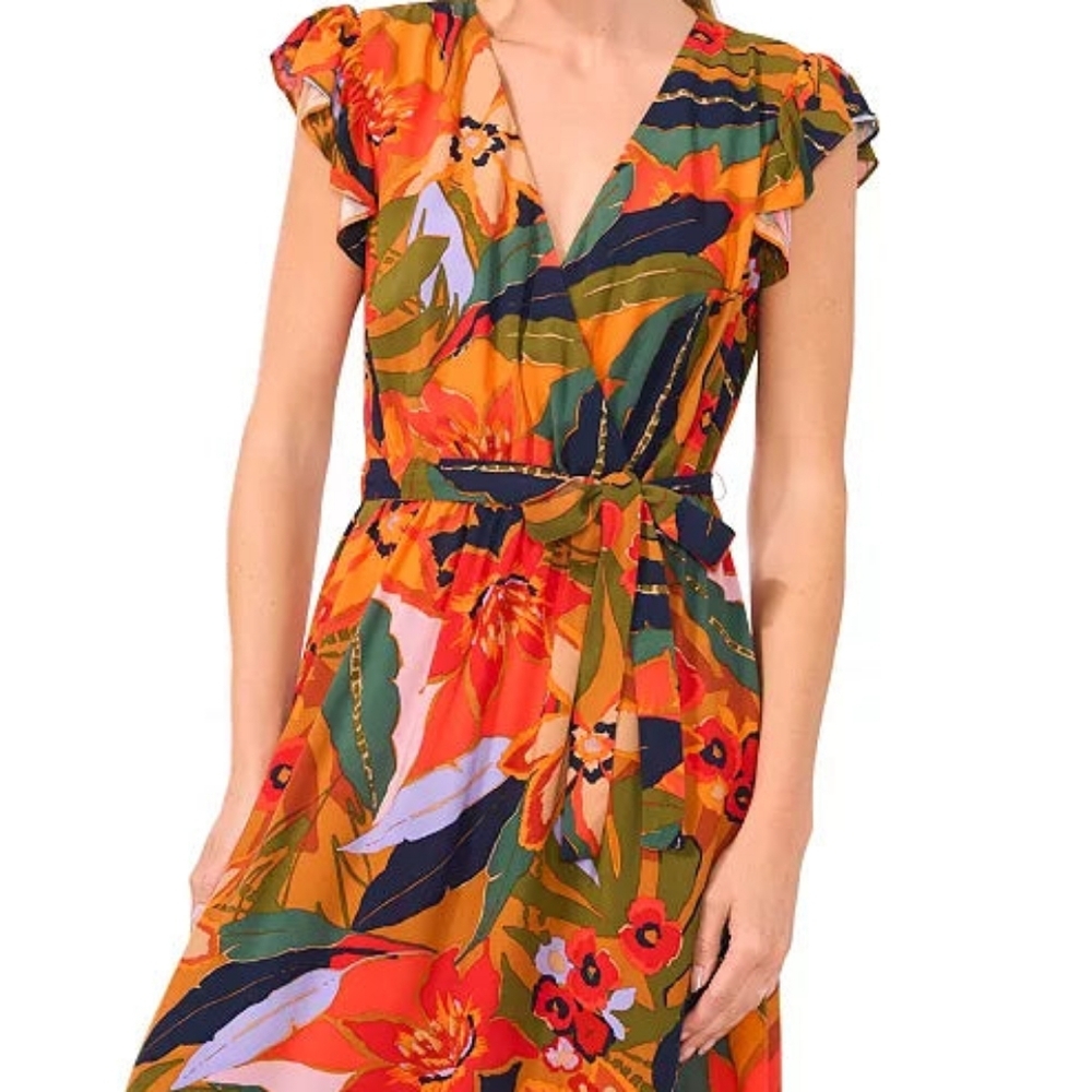 NWT, Floral Orange Maxi Dress By CeCe. Sz M #B69 - Picture 3 of 6
